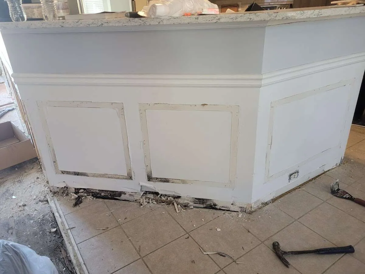 Water damage and mold on kitchen during Storm Damage Restoration in De Queen